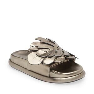 FARM Rio Monstera Leaf Anatomical Slide Sandal Metallic Silver Size 8